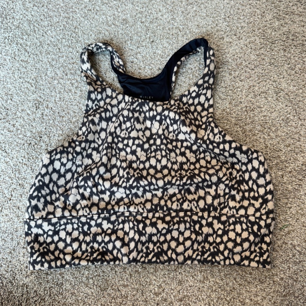 Varley Cheetah Print High Neck Racerback Sports Bra Tan Black Womens Size M